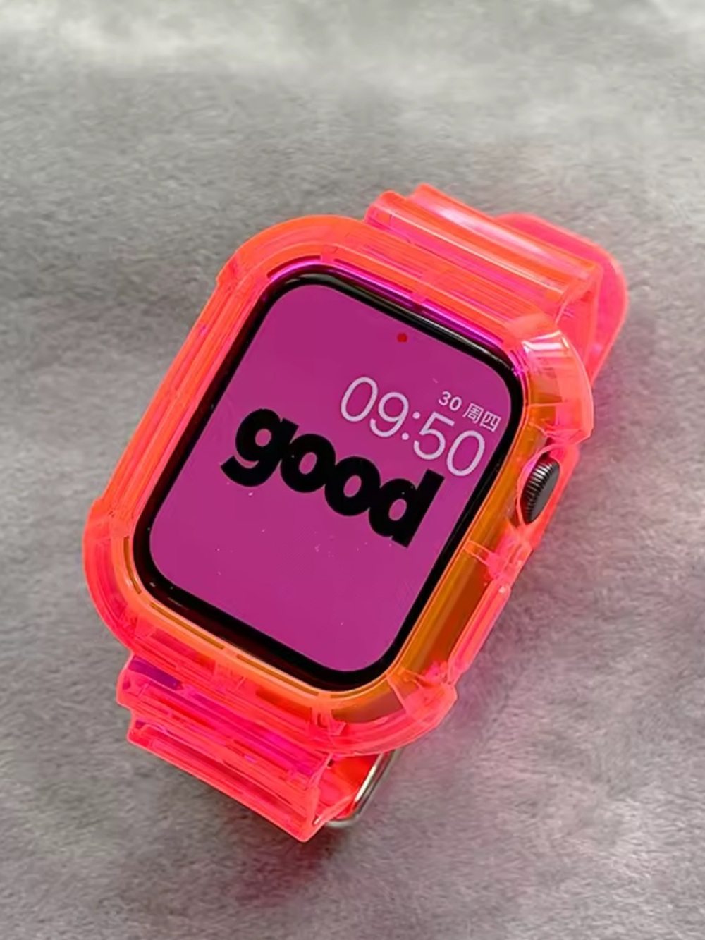 Pink Transparent Protective Smartwatch Case and Band for Apple Watch 38-49mm
